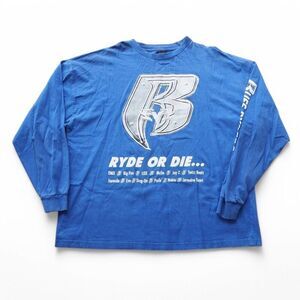 Ruff Ryders Ryde or Die Vintage 90s Y2K Blue Long Sleeve Shirt Men's 2XL